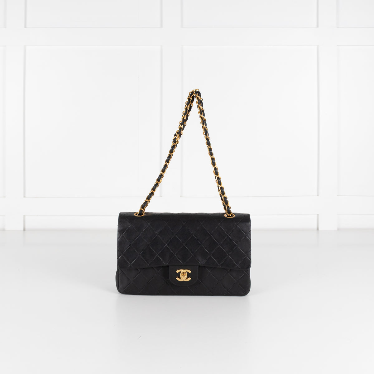 Chanel Vintage Black Lambskin Matelasse Medium Lambskin Double Flap Bag with Gold Hardware Series 1