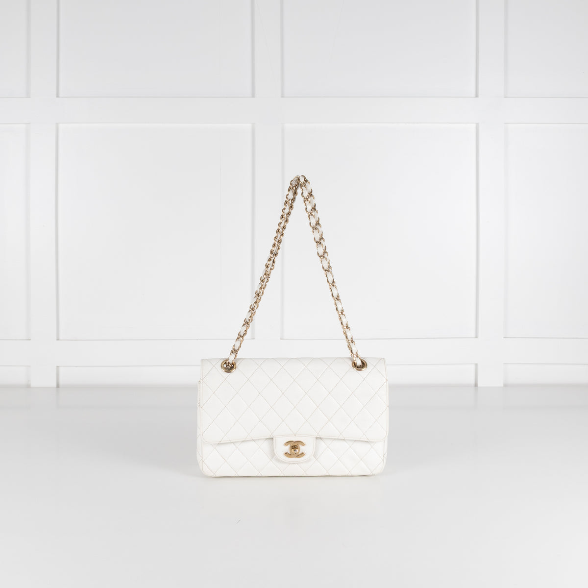 Chanel Vintage White Caviar Leather Medium Double Flap Bag