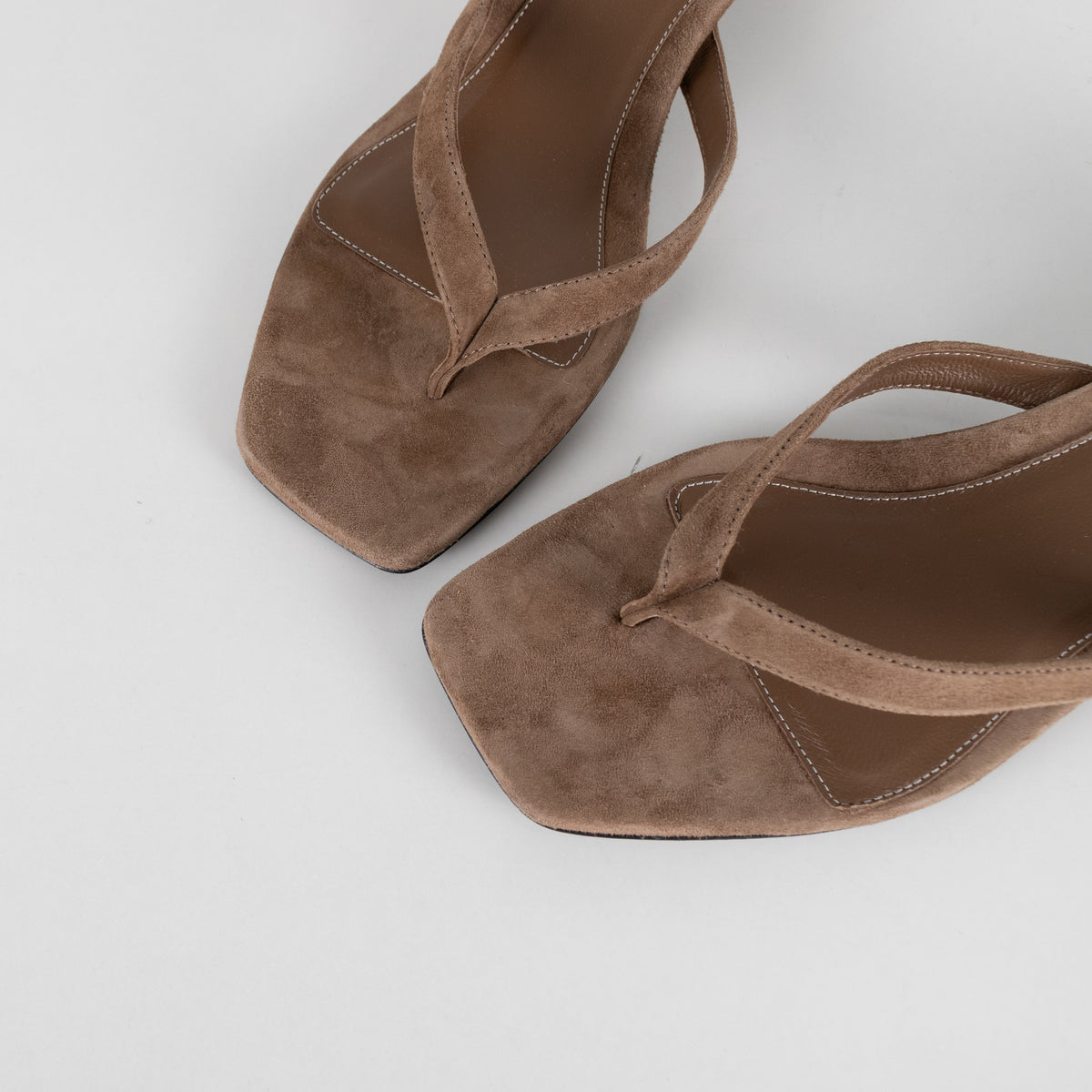 Toteme Beige Suede Flip Flop Kitten Heel