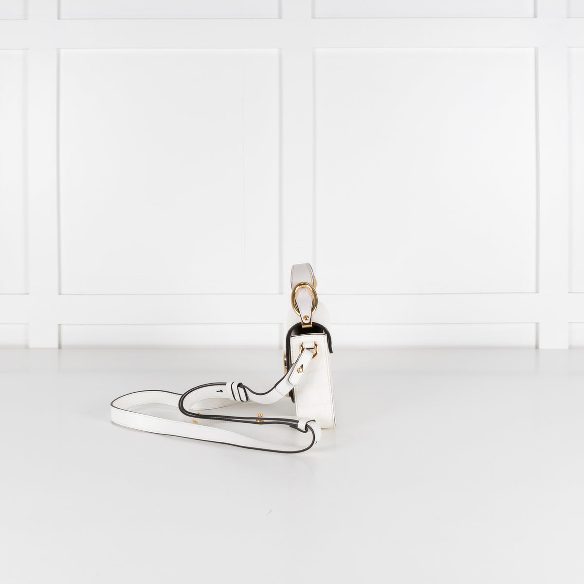 Chloe White Moc Croc Top Handle Crossbody Bag