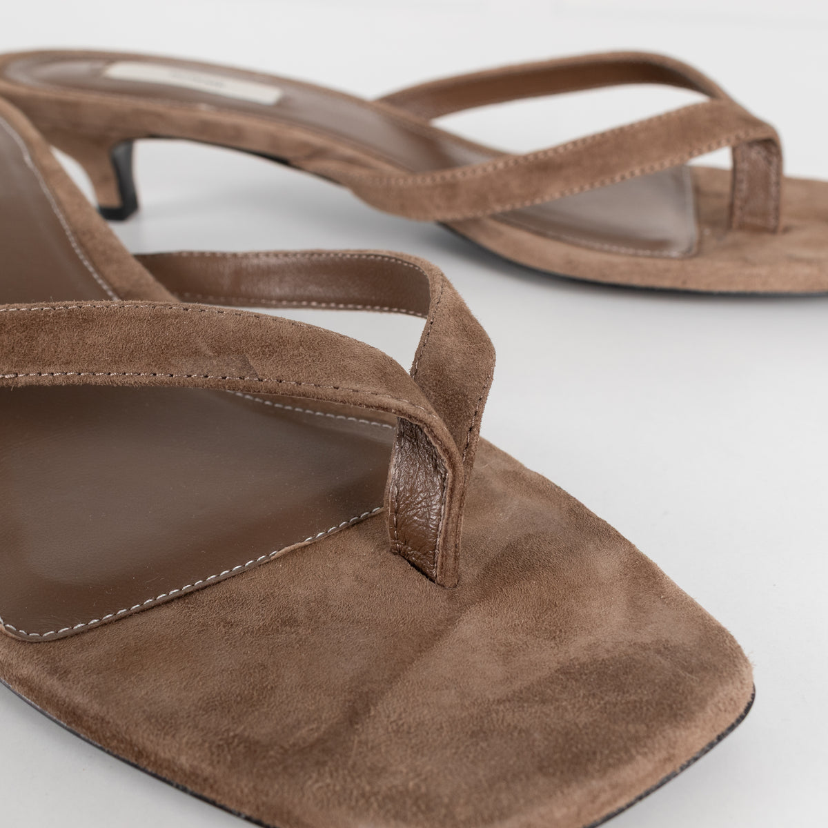 Toteme Beige Suede Flip Flop Kitten Heel