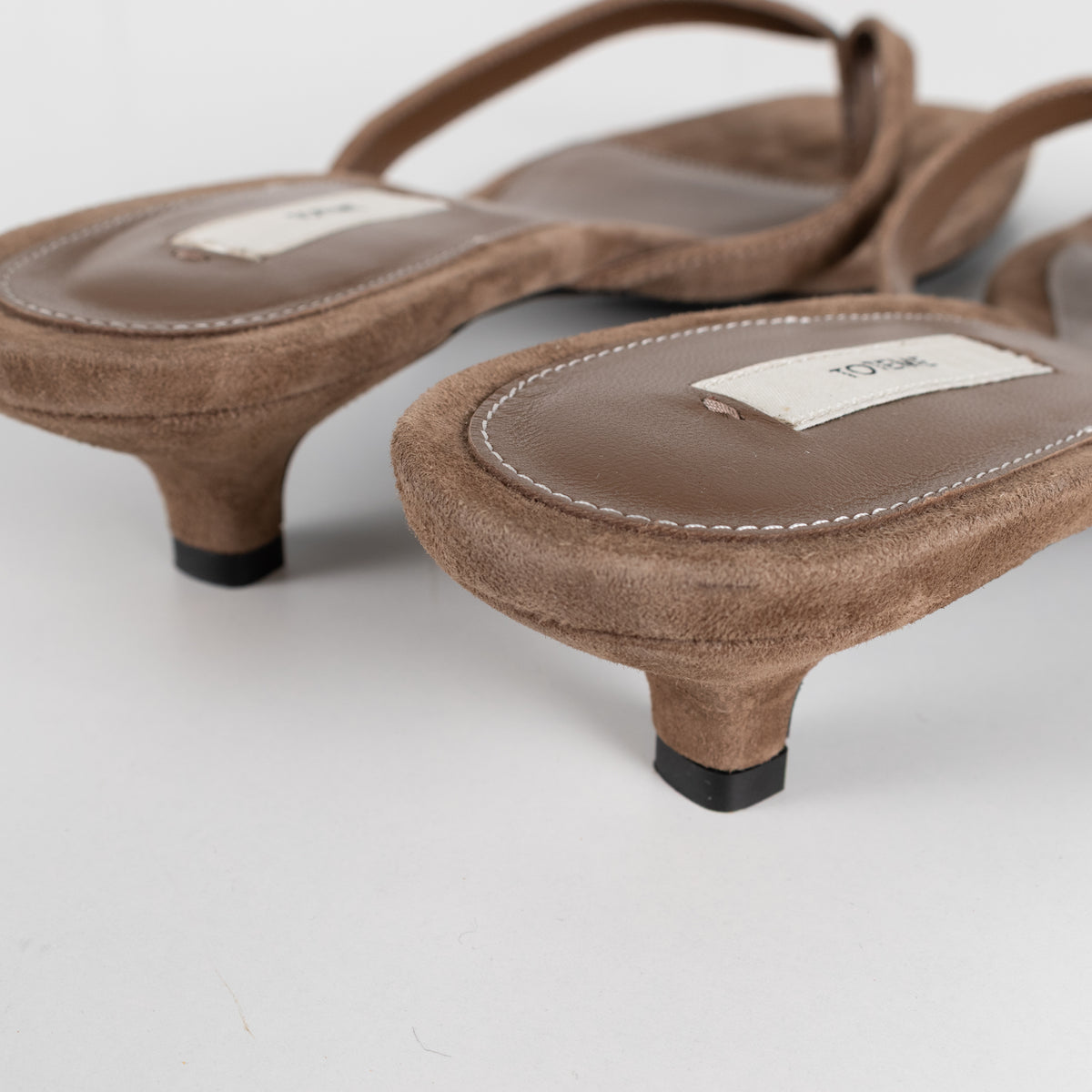 Toteme Beige Suede Flip Flop Kitten Heel