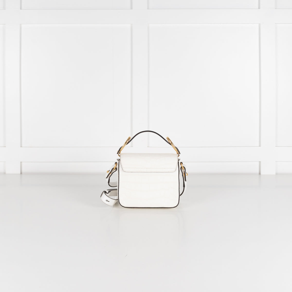 Chloe White Moc Croc Top Handle Crossbody Bag
