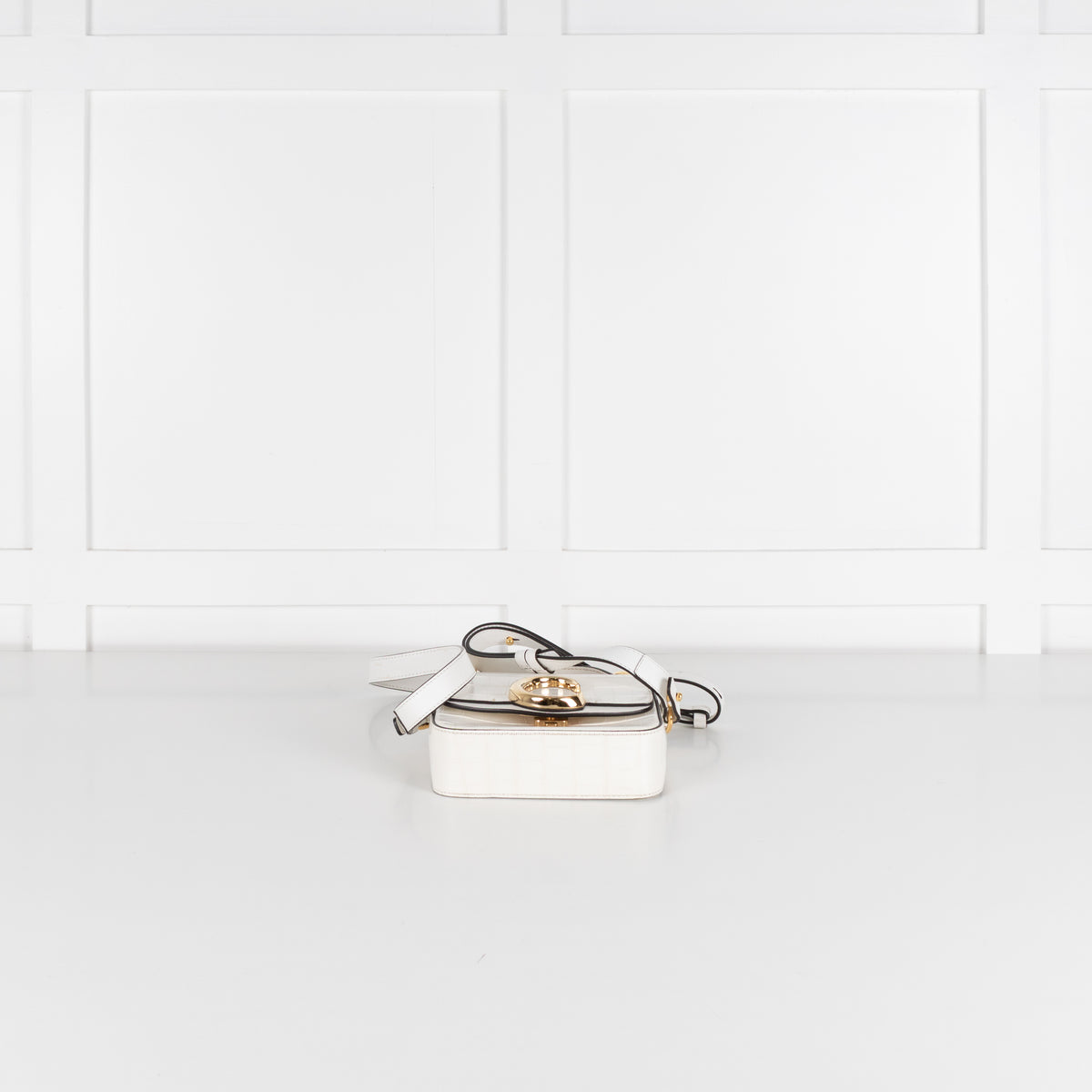 Chloe White Moc Croc Top Handle Crossbody Bag
