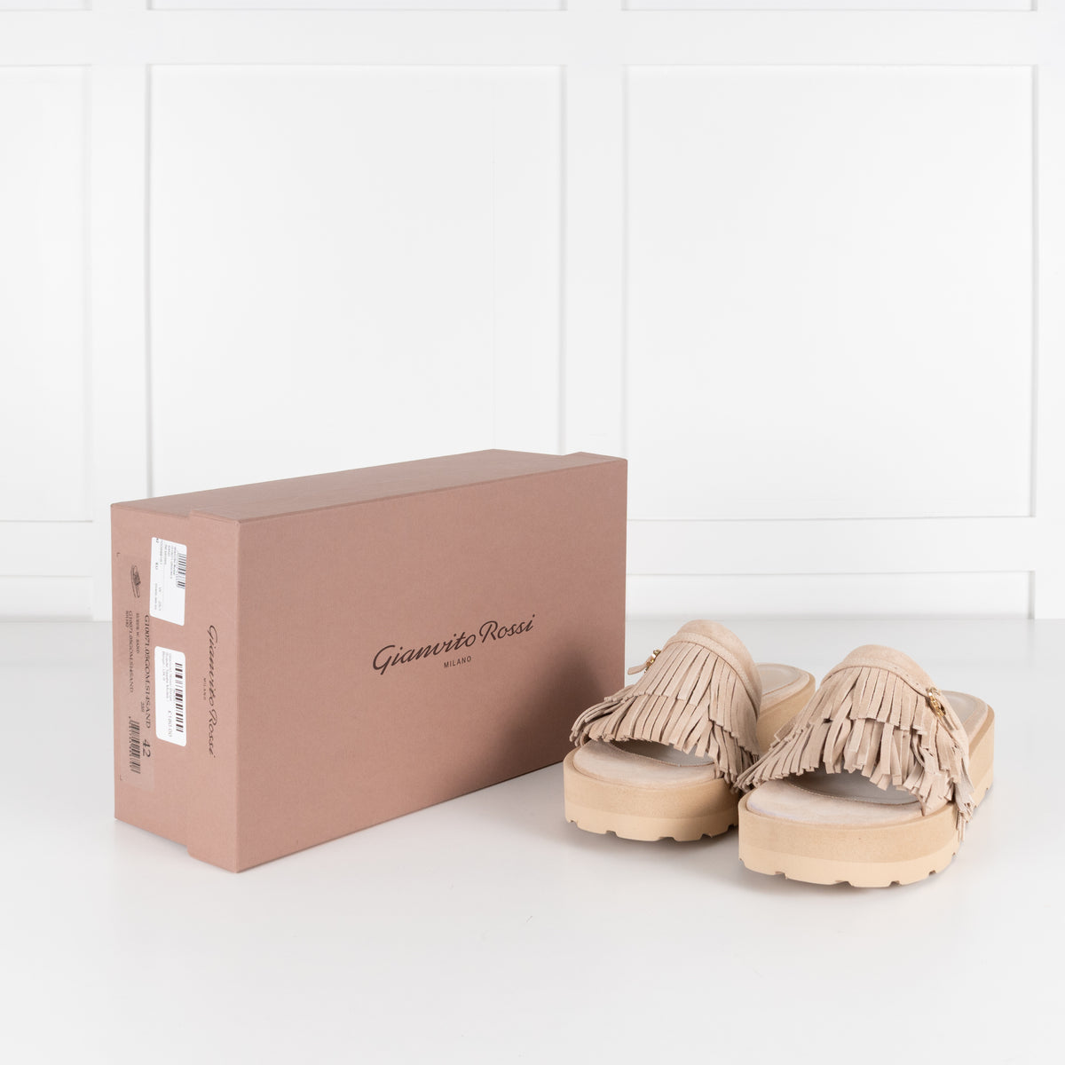 Gianvito Rossi Beige Suede Tassle Mules
