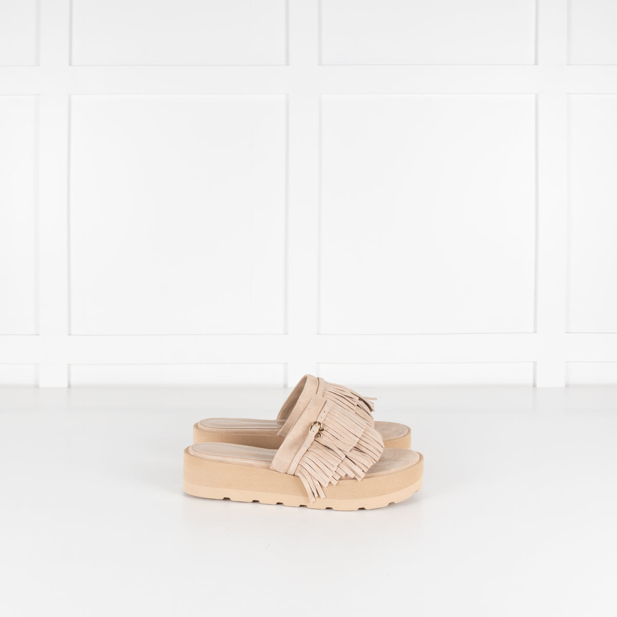 Gianvito Rossi Beige Suede Tassle Mules