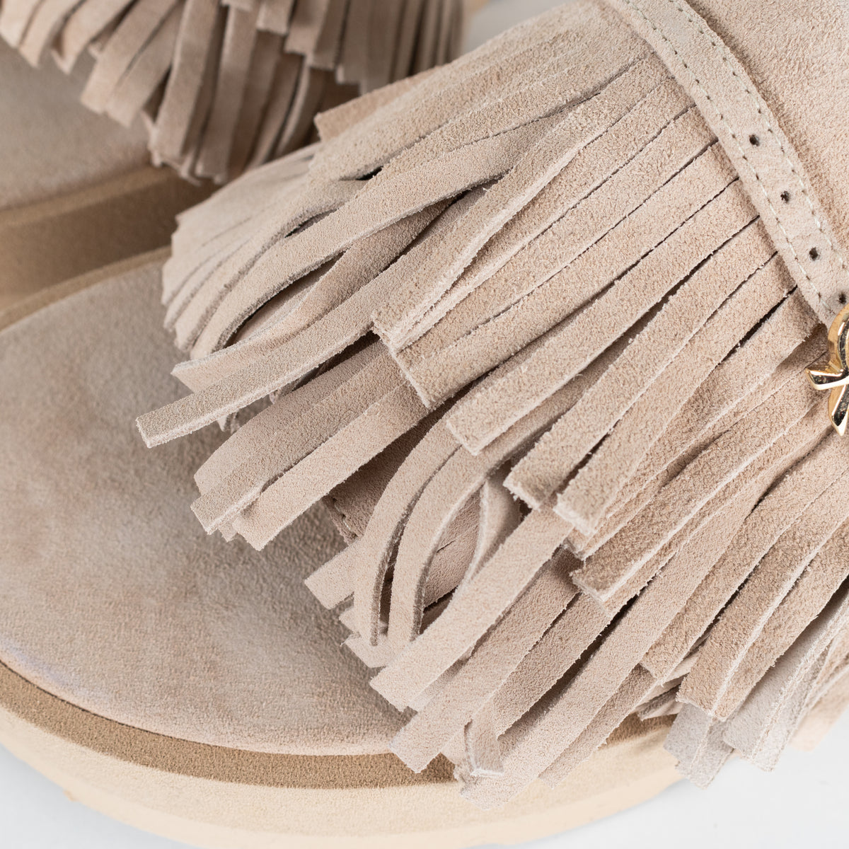 Gianvito Rossi Beige Suede Tassle Mules
