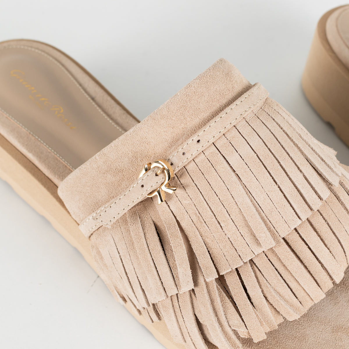 Gianvito Rossi Beige Suede Tassle Mules