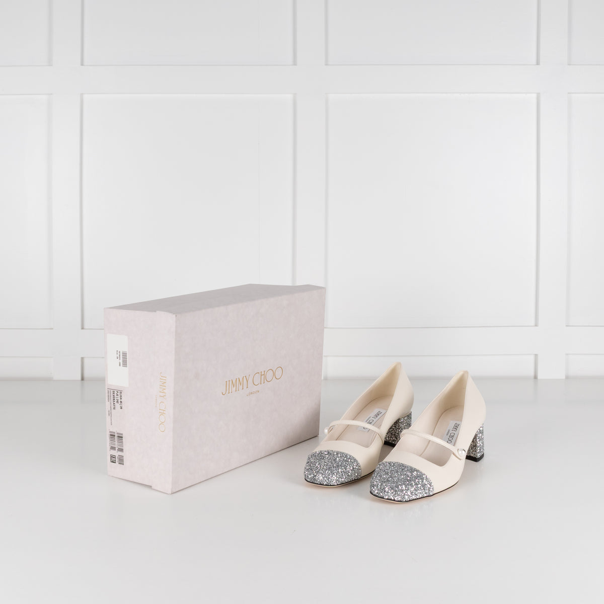 Jimmy Choo White Glitter Toe Elisa Mary Jane