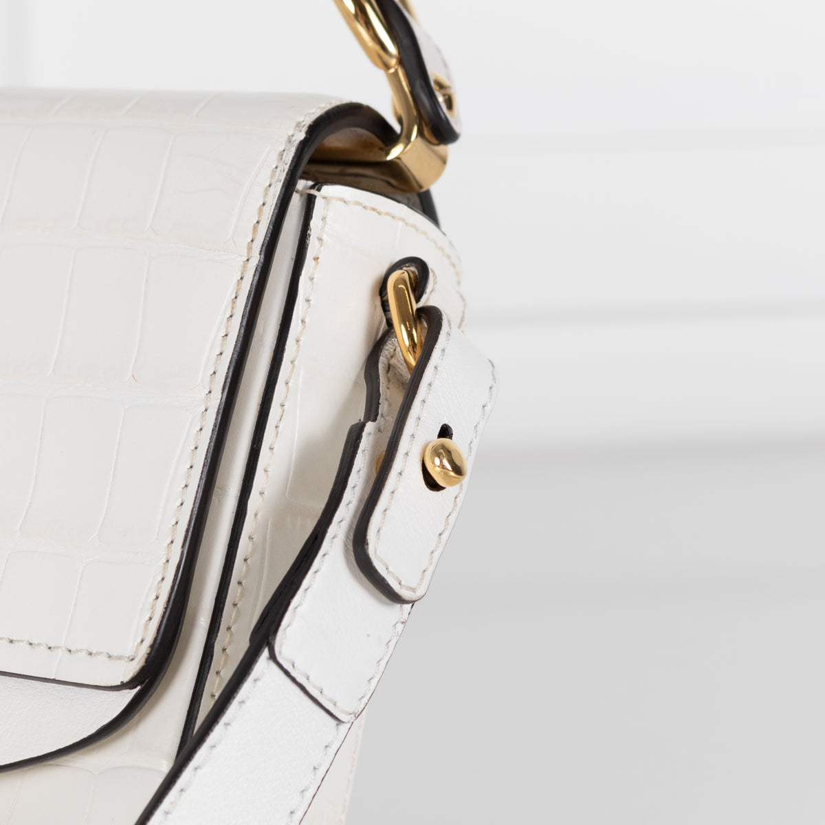 Chloe White Moc Croc Top Handle Crossbody Bag