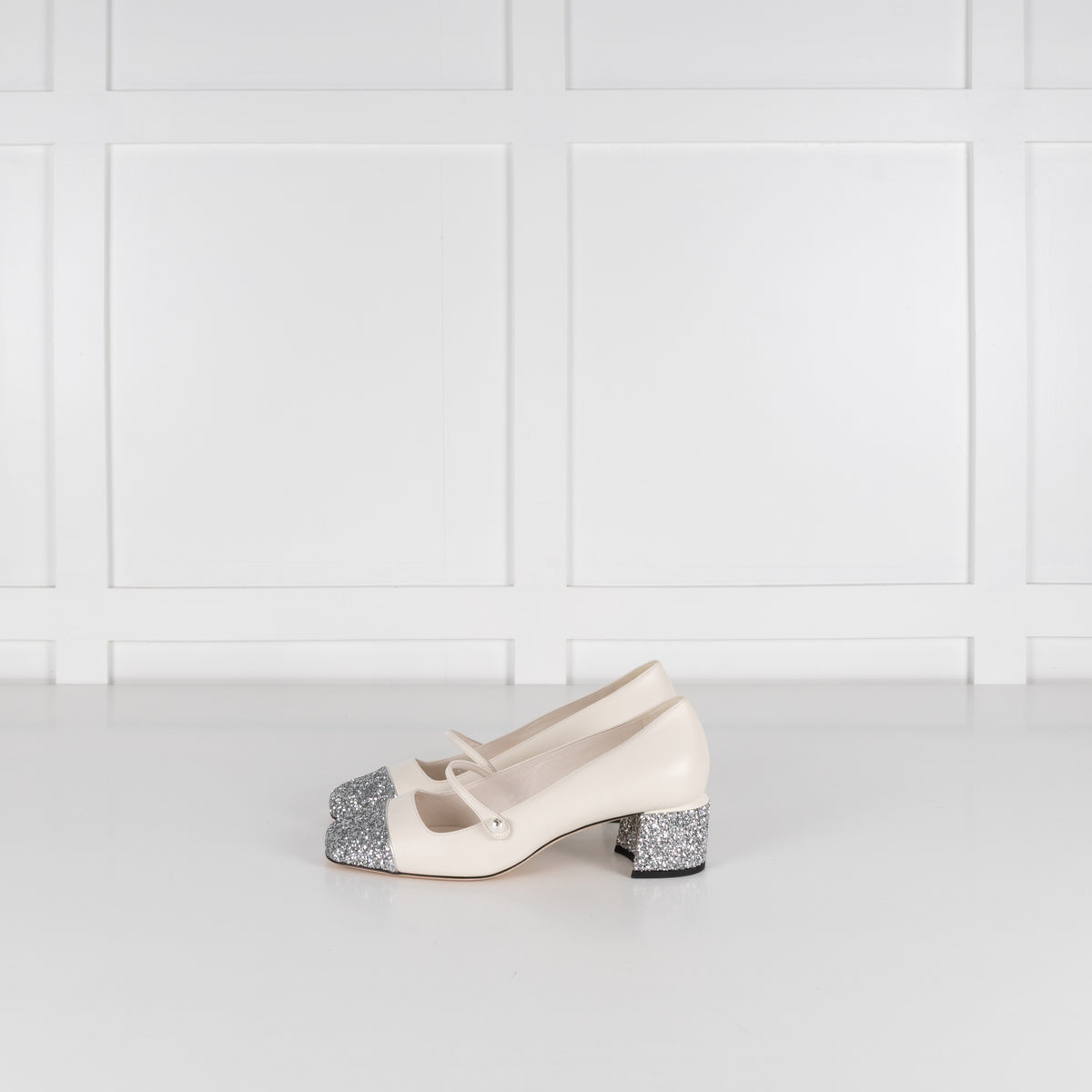 Jimmy Choo White Glitter Toe Elisa Mary Jane