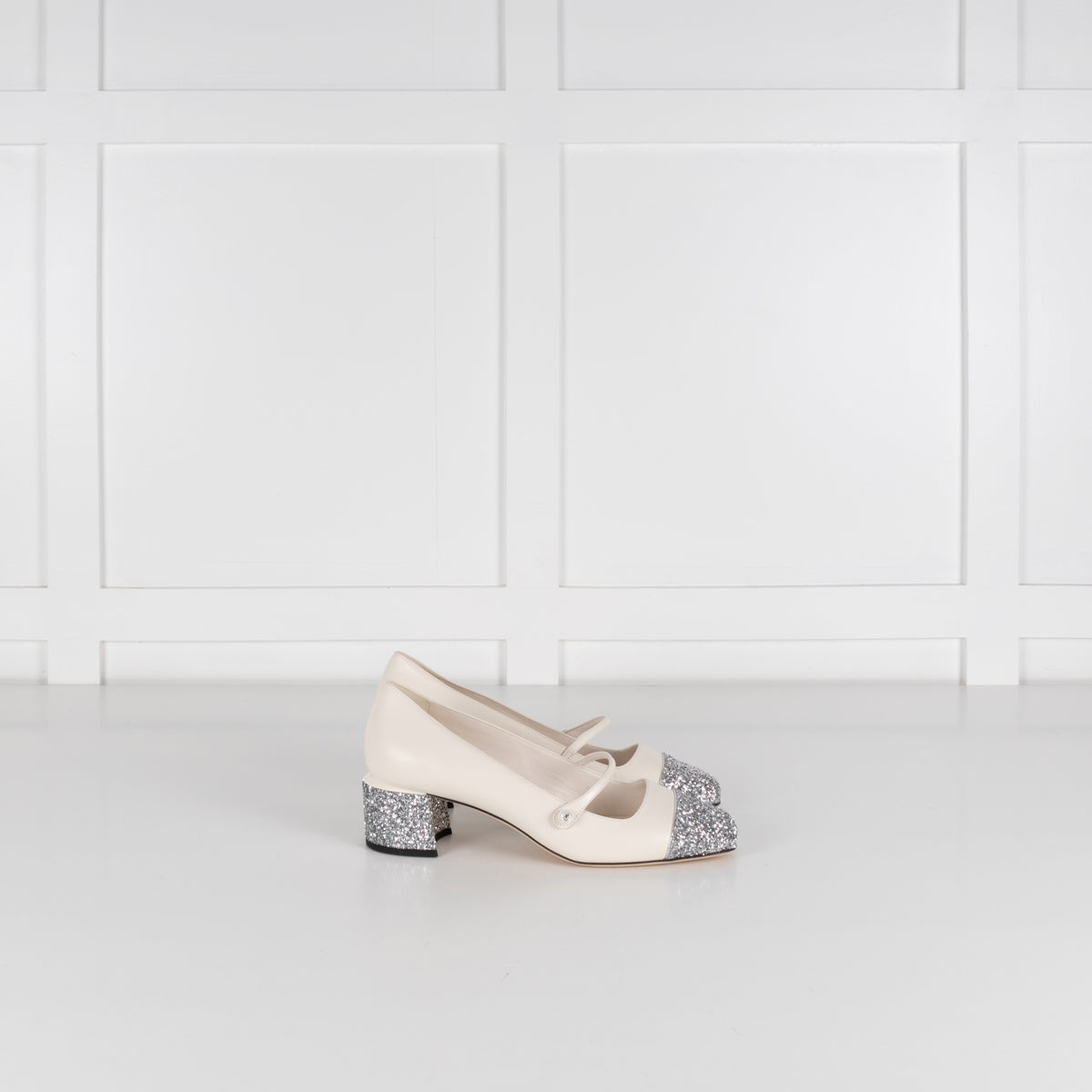 Jimmy Choo White Glitter Toe Elisa Mary Jane