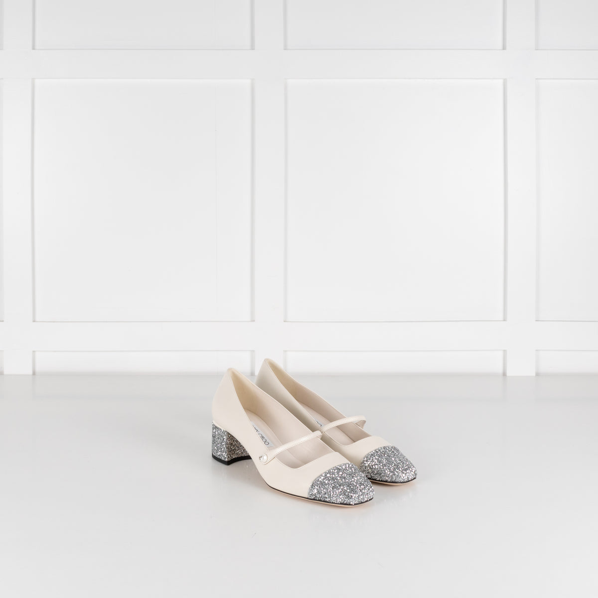 Jimmy Choo White Glitter Toe Elisa Mary Jane