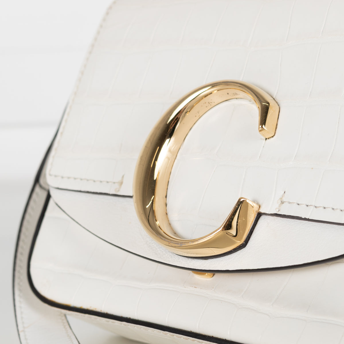 Chloe White Moc Croc Top Handle Crossbody Bag