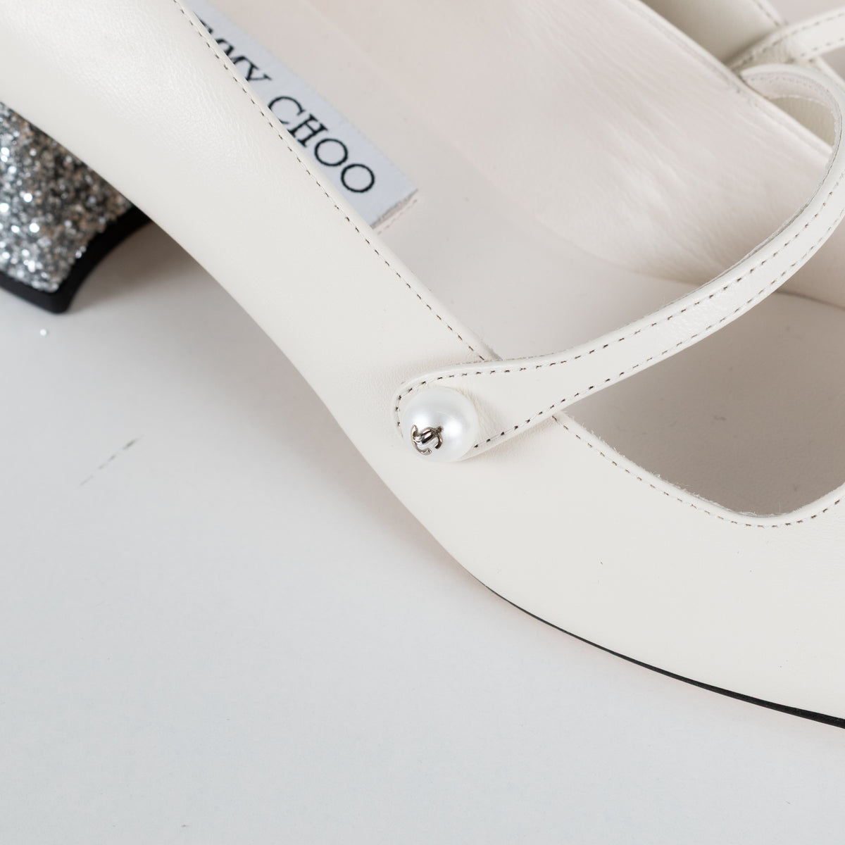 Jimmy Choo White Glitter Toe Elisa Mary Jane