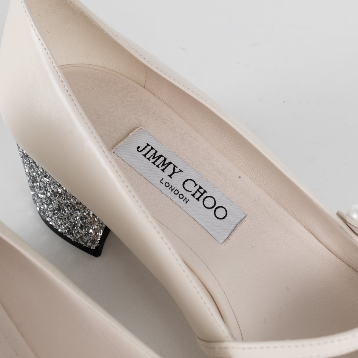 Jimmy Choo White Glitter Toe Elisa Mary Jane