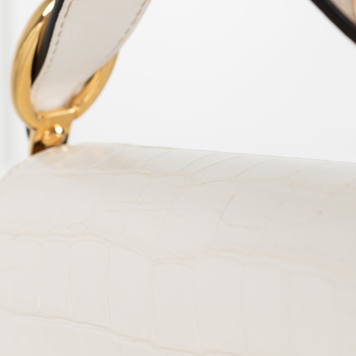Chloe White Moc Croc Top Handle Crossbody Bag