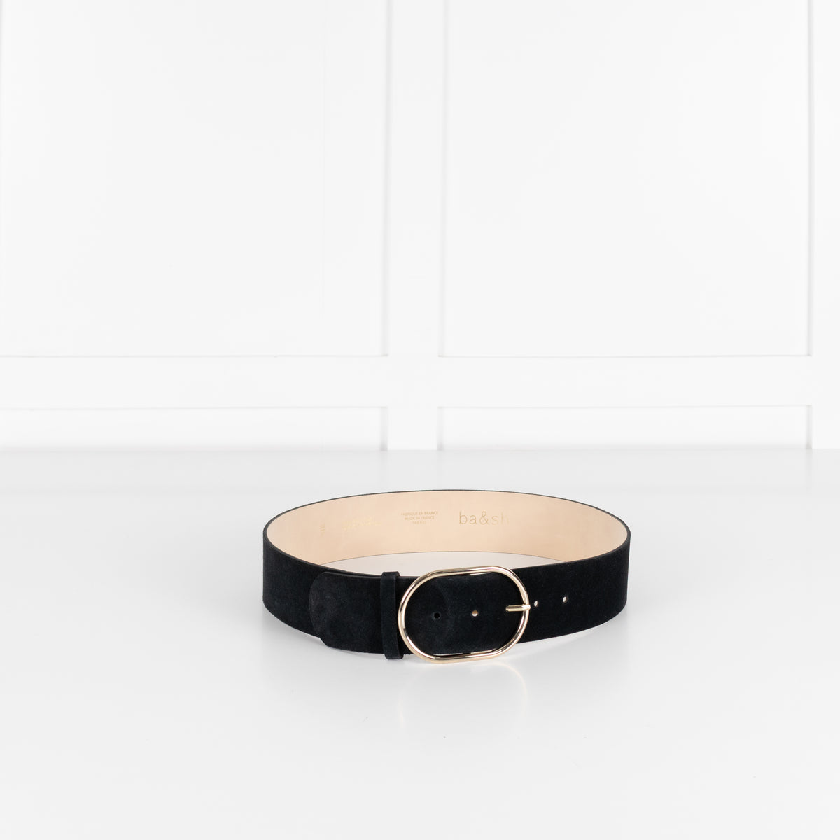 BA&SH Black Suede Wide Belt With Gold Buckle