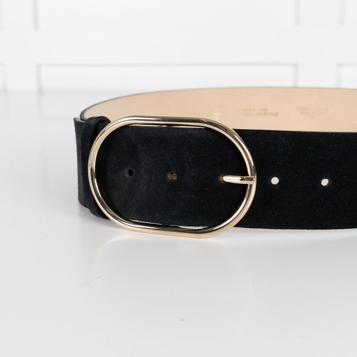 BA&SH Black Suede Wide Belt With Gold Buckle