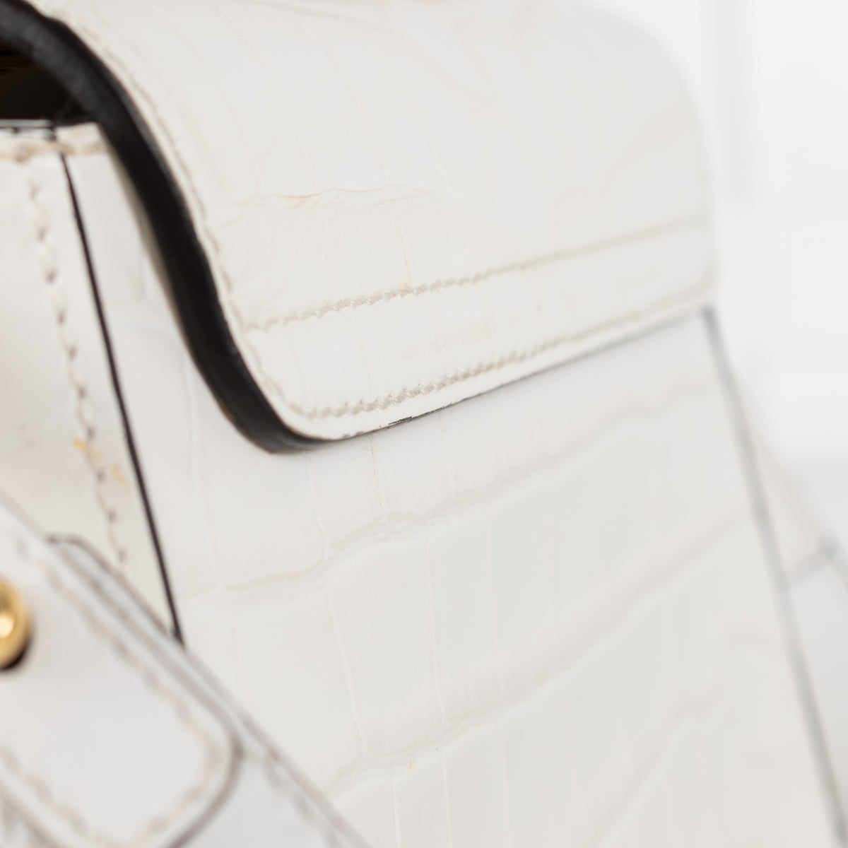 Chloe White Moc Croc Top Handle Crossbody Bag