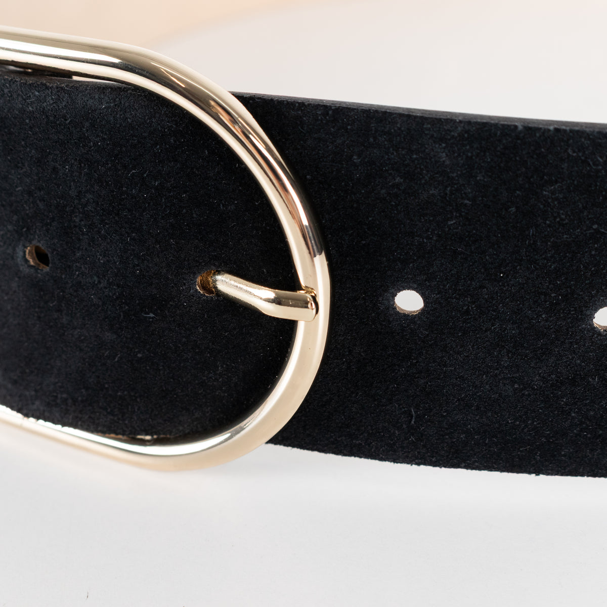 BA&SH Black Suede Wide Belt With Gold Buckle