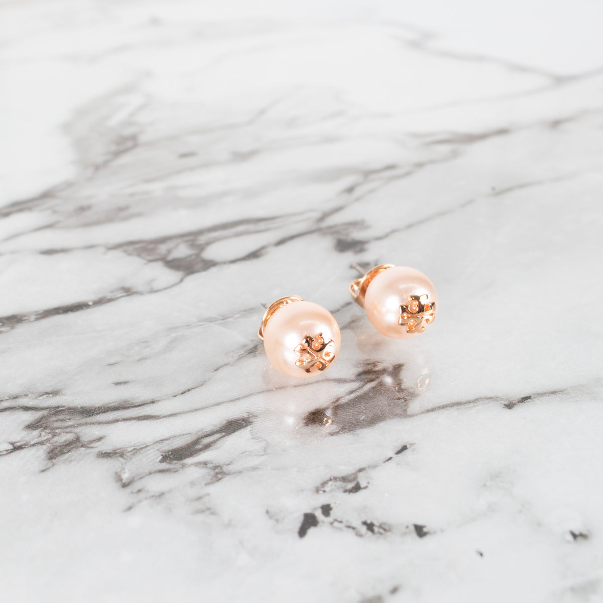 Tory Burch Kira Gold Plated Brass Stud Pearl Earrings