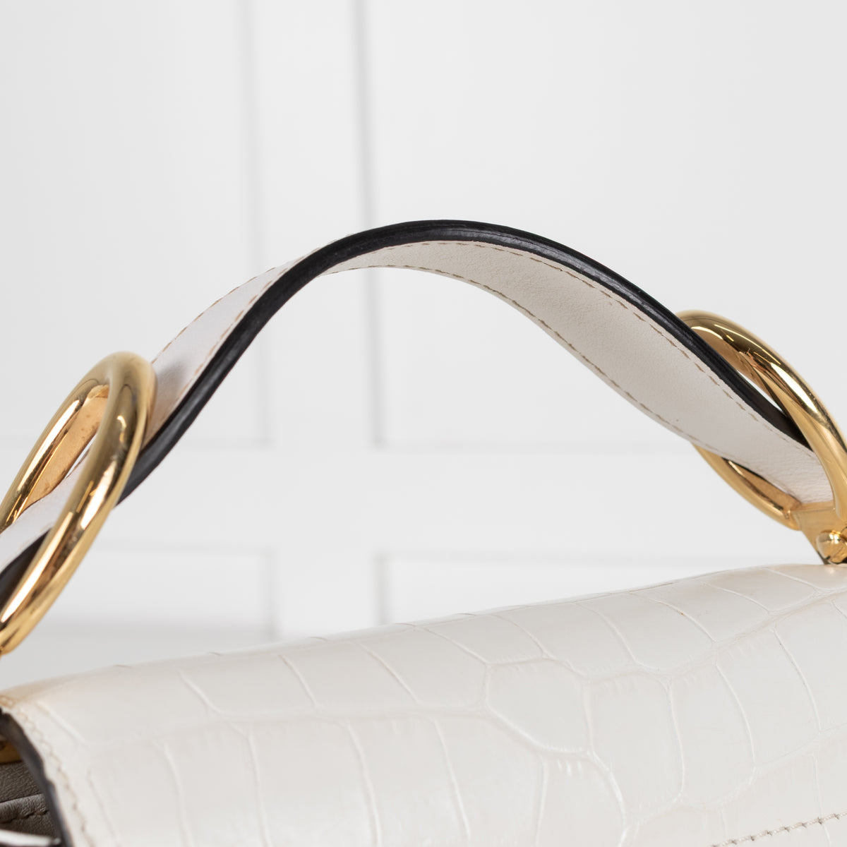 Chloe White Moc Croc Top Handle Crossbody Bag