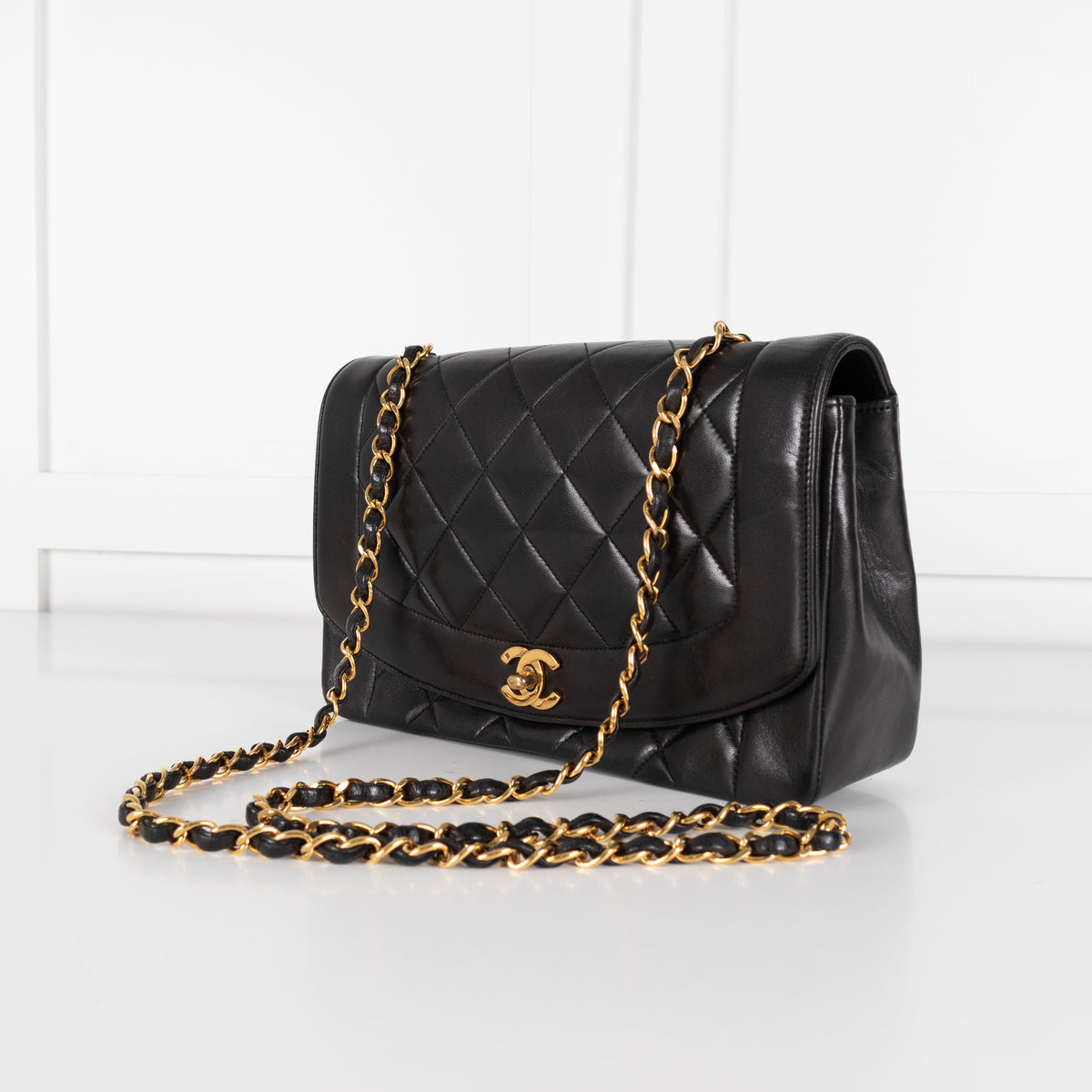 Chanel Black Lambskin Diana Flap Bag Medium Series 2