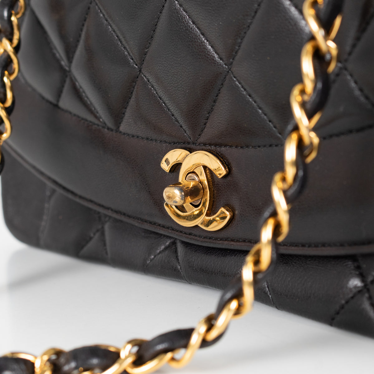 Chanel Black Lambskin Diana Flap Bag Medium Series 2