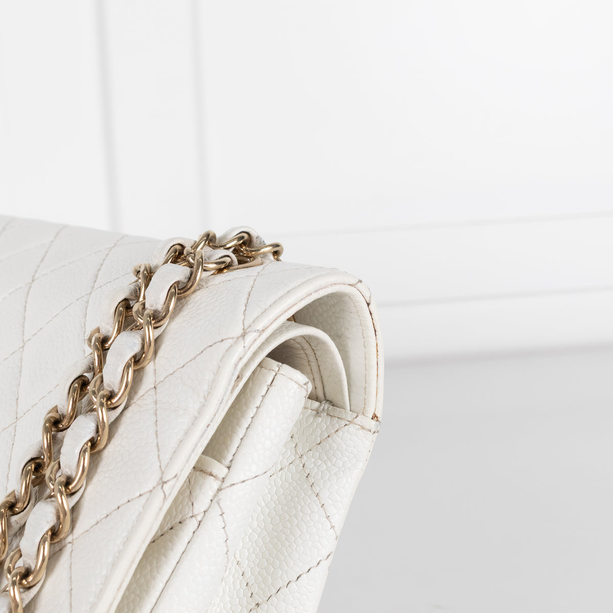 Chanel Vintage White Caviar Leather Medium Double Flap Bag