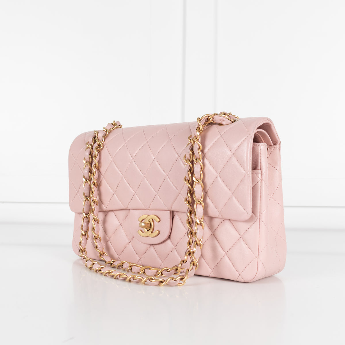 Chanel Pale Pink Medium Double Flap Bag with Brushed Gold Hardware
