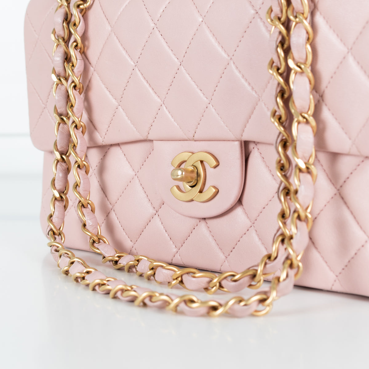 Chanel Pale Pink Medium Double Flap Bag with Brushed Gold Hardware