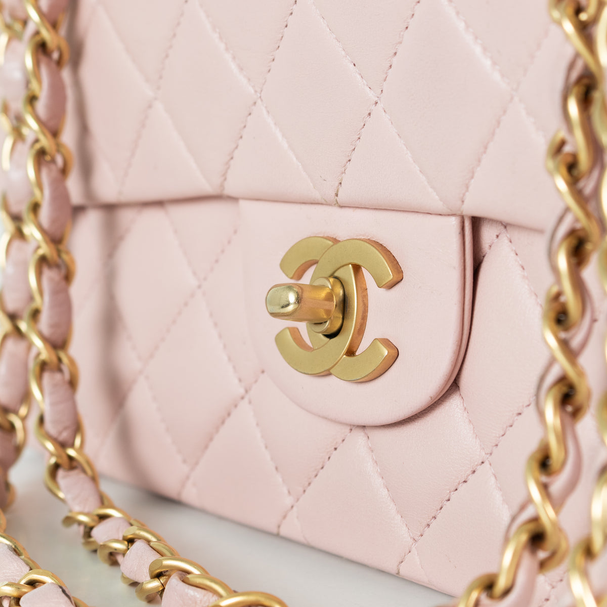 Chanel Pale Pink Medium Double Flap Bag with Brushed Gold Hardware