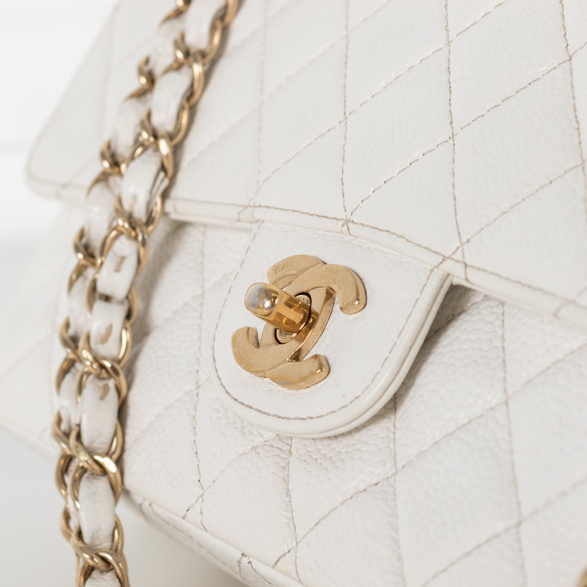 Chanel Vintage White Caviar Leather Medium Double Flap Bag