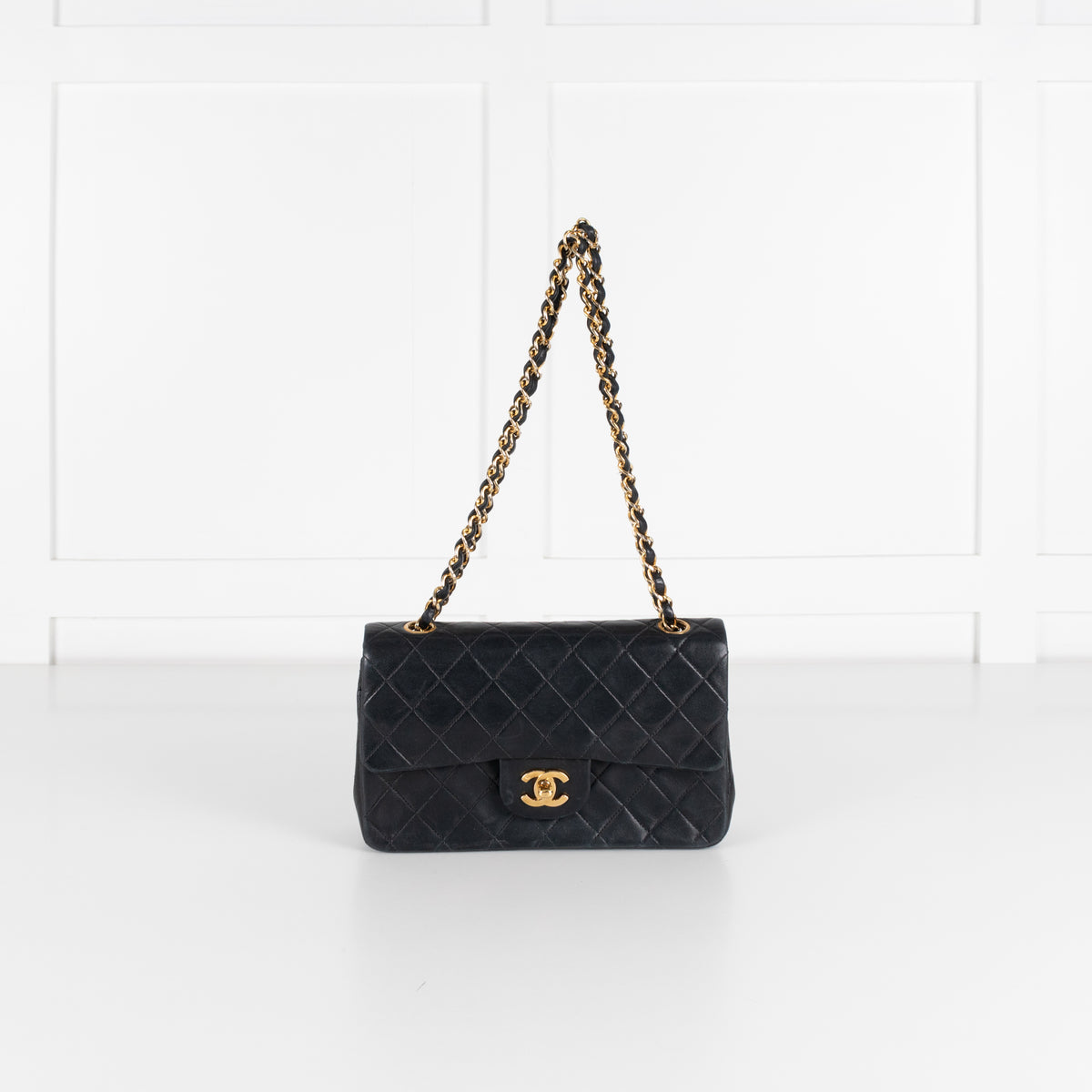 Chanel Vintage Black Lambskin Small Double Flap Bag with Gold Hardware Series 1