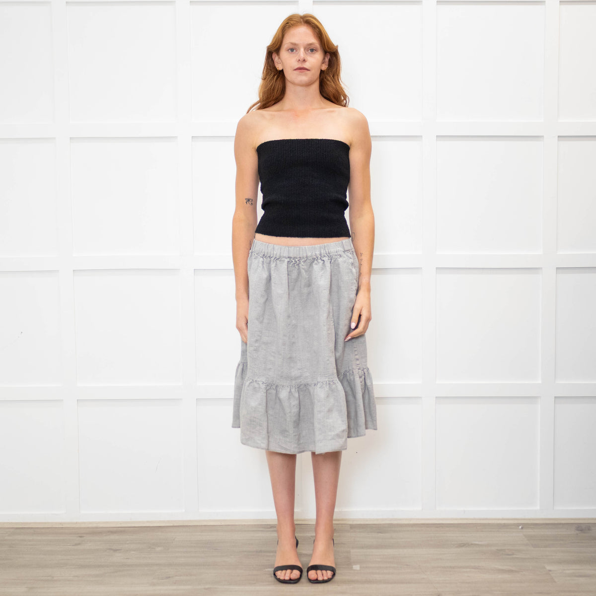 Comme Des Garcon Grey Tiered Skirt with Drawstring Waist
