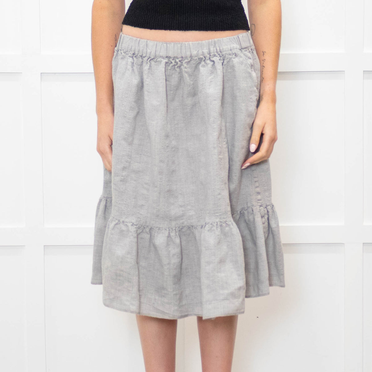 Comme Des Garcon Grey Tiered Skirt with Drawstring Waist