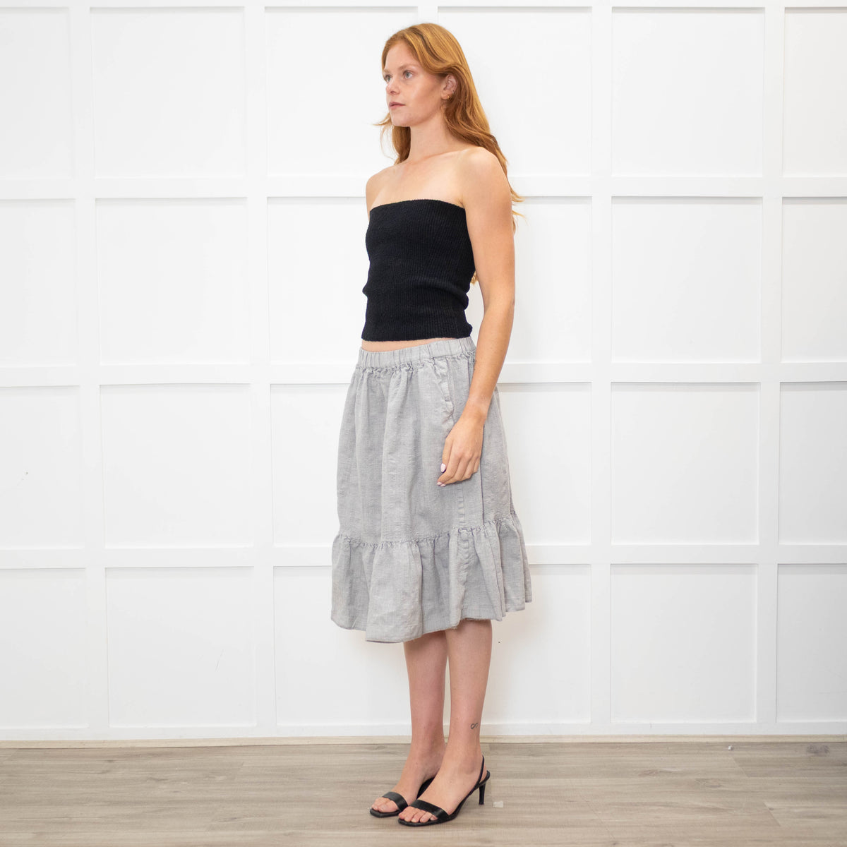 Comme Des Garcon Grey Tiered Skirt with Drawstring Waist