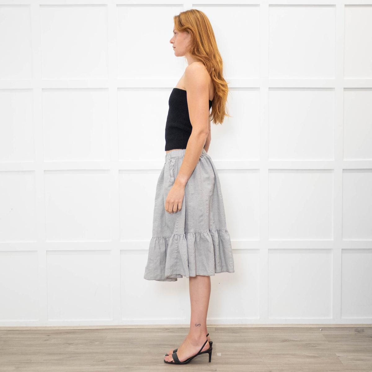 Comme Des Garcon Grey Tiered Skirt with Drawstring Waist