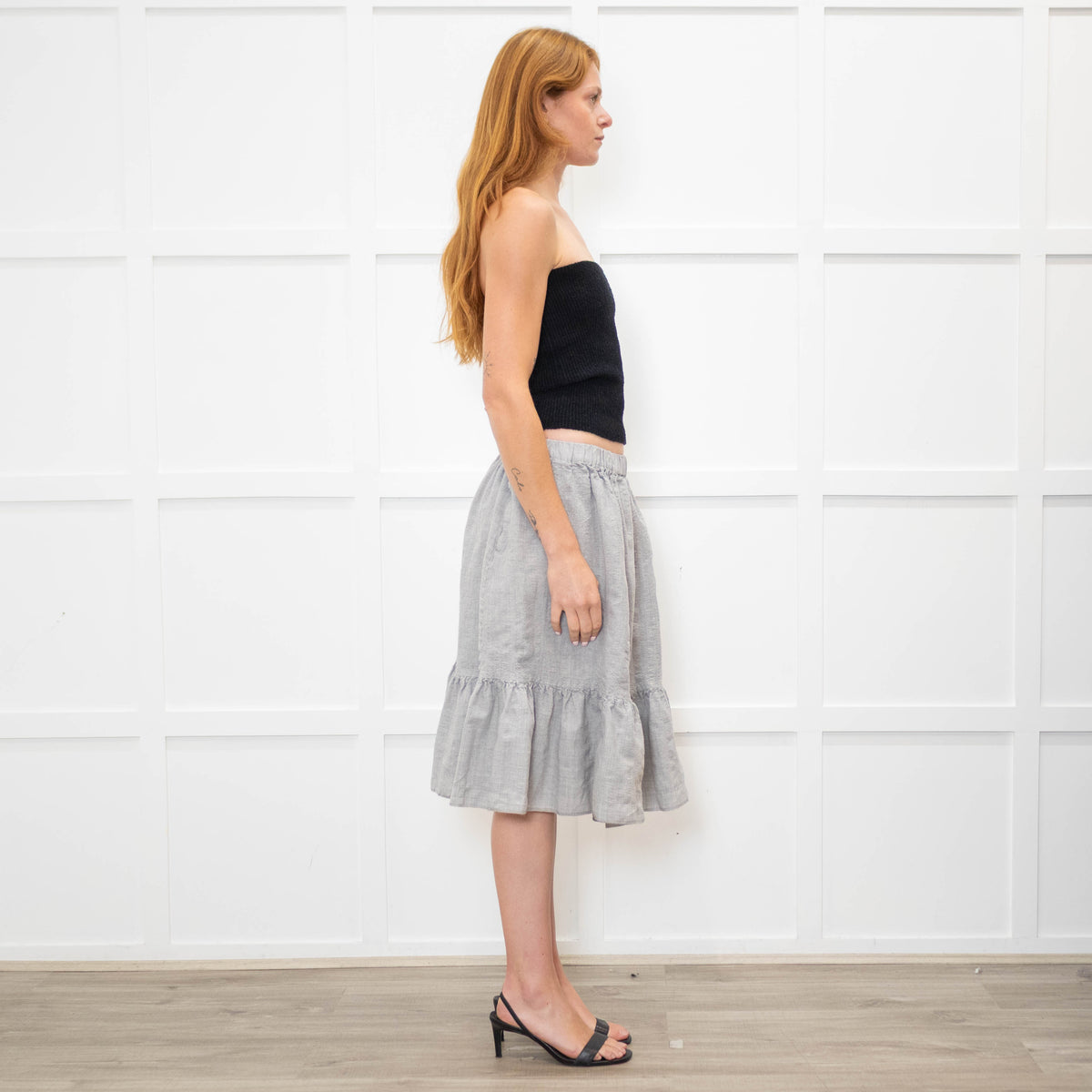 Comme Des Garcon Grey Tiered Skirt with Drawstring Waist