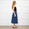 B Sides Dark Denim Midi Skirt with Red Stitching