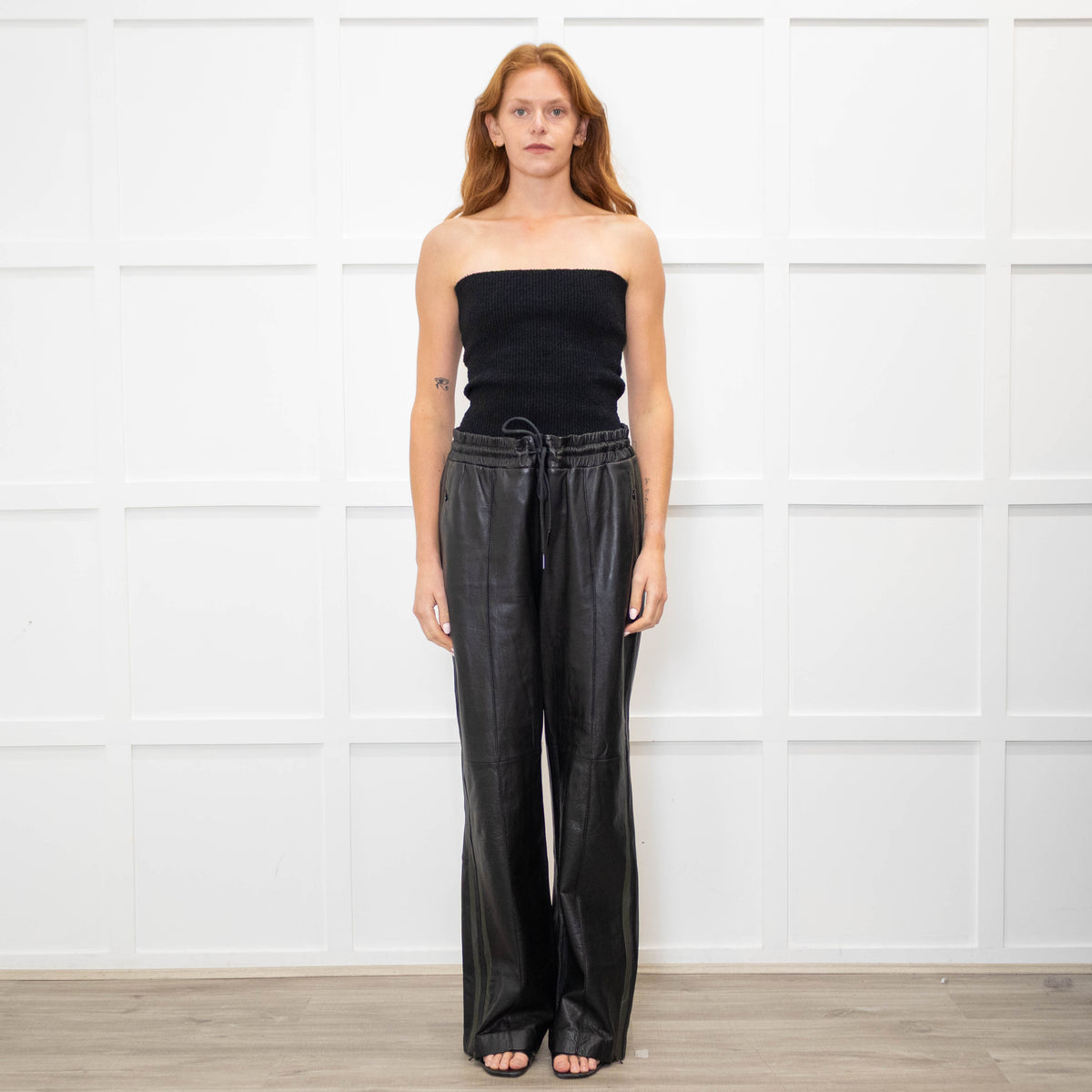Me + Em Black Leather Jogger Style Trousers