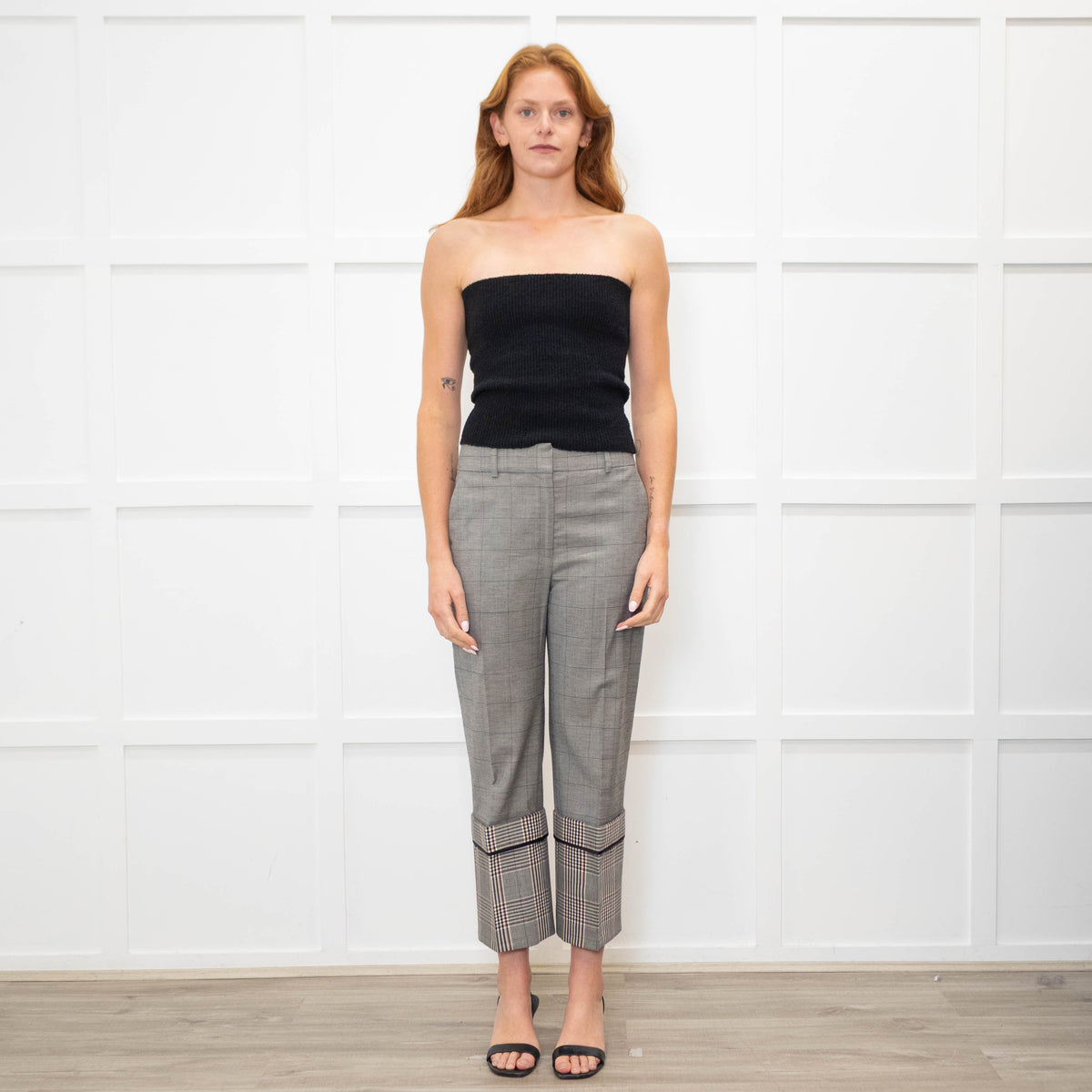 Monse Grey Check Contrast Turn Up Crop Trousers