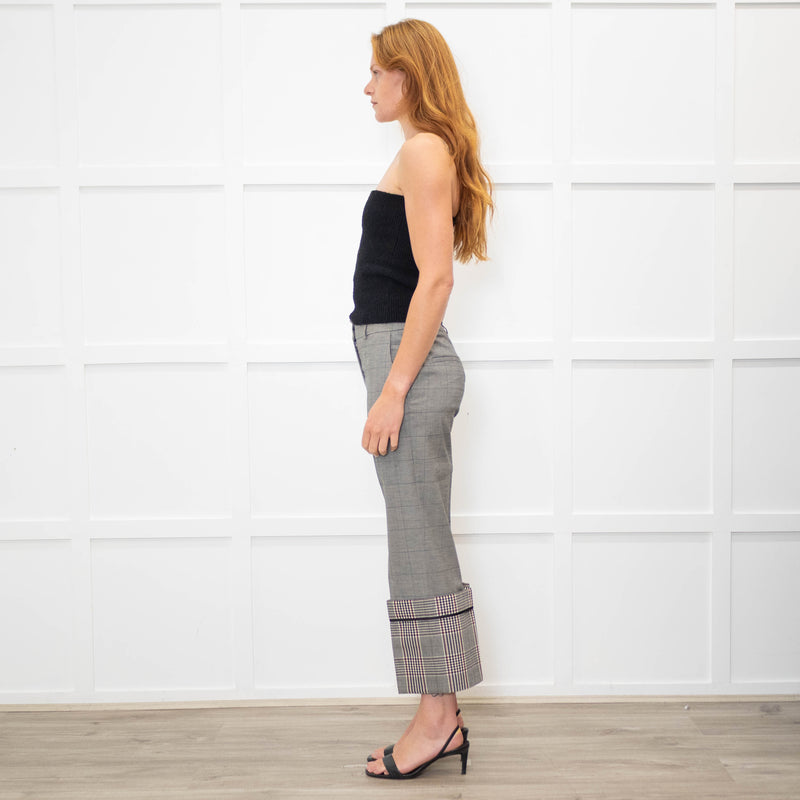 Monse Grey Check Contrast Turn Up Crop Trousers