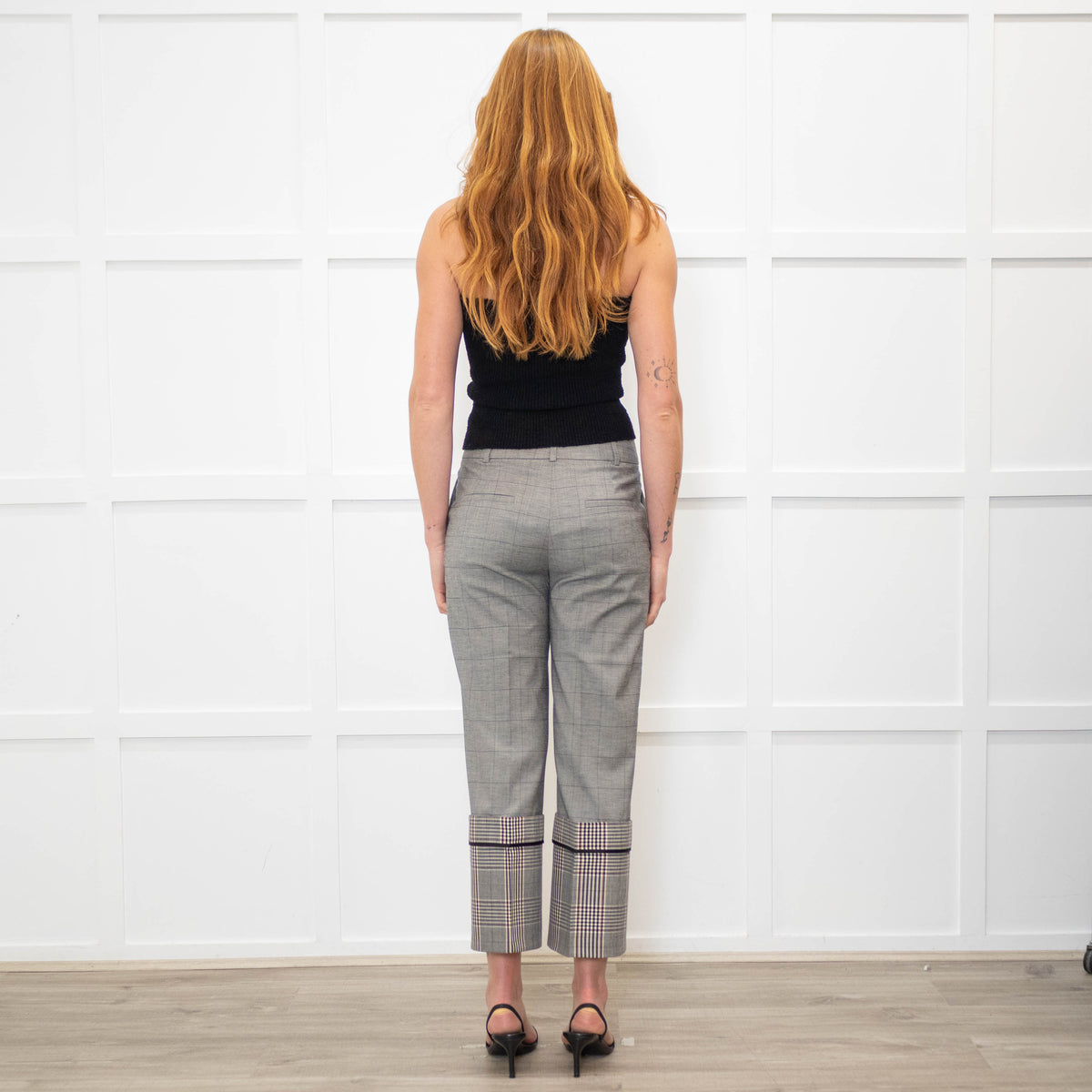 Monse Grey Check Contrast Turn Up Crop Trousers