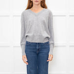 Kinross Cashmere Grey V Neck Sweater With Diamante