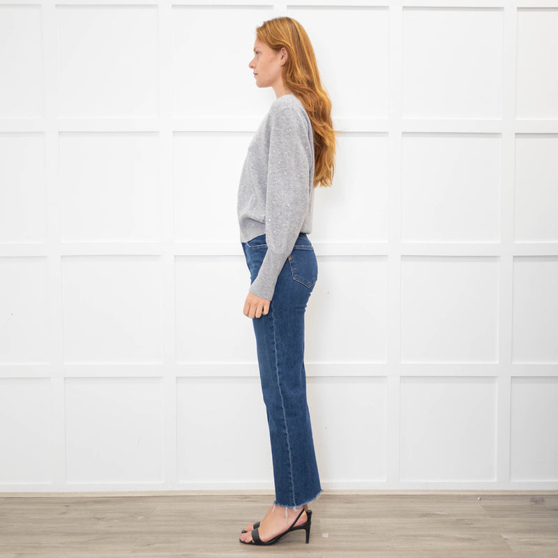 Kinross Cashmere Grey V Neck Sweater With Diamante