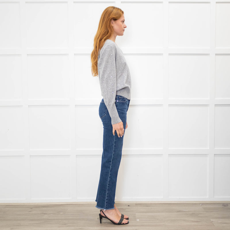 Kinross Cashmere Grey V Neck Sweater With Diamante