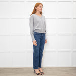 Kinross Cashmere Grey V Neck Sweater With Diamante
