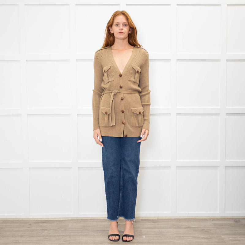 Ralph Lauren Brown Ribbed Cardigan With Belt